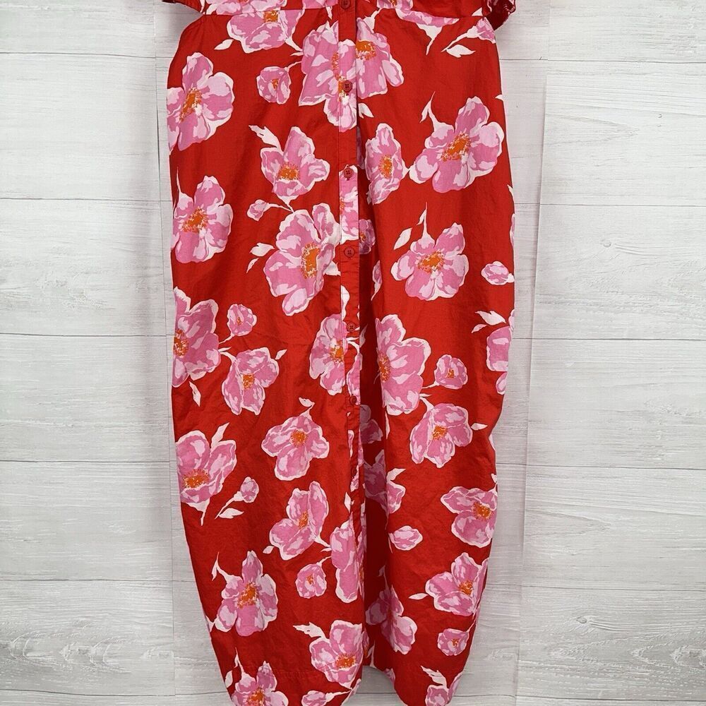 Old Navy Cutout Midi Shirt‎ Dress Women XL Red Floral Short Sleeve Button Collar - Picture 5 of 15
